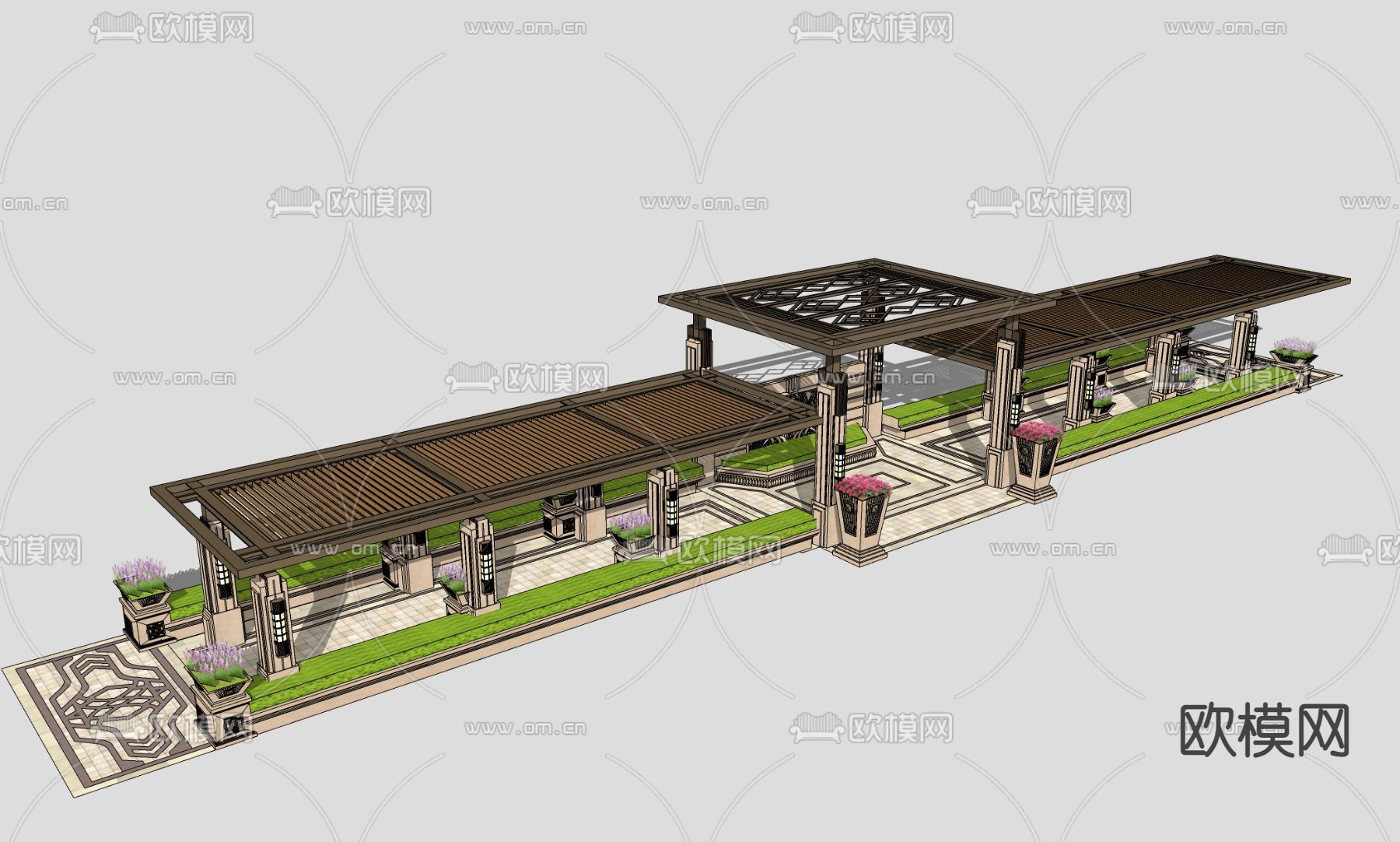 欧式铁艺廊架su模型下载（渲染图1）