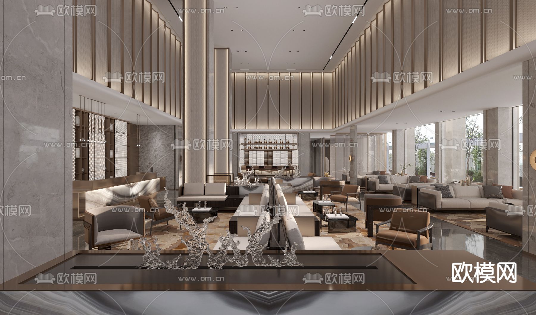 现代轻奢售楼部洽谈区3d模型下载（渲染图2）