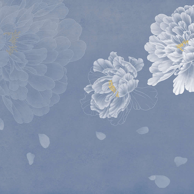  华琴壁画-工笔牡丹花白描 