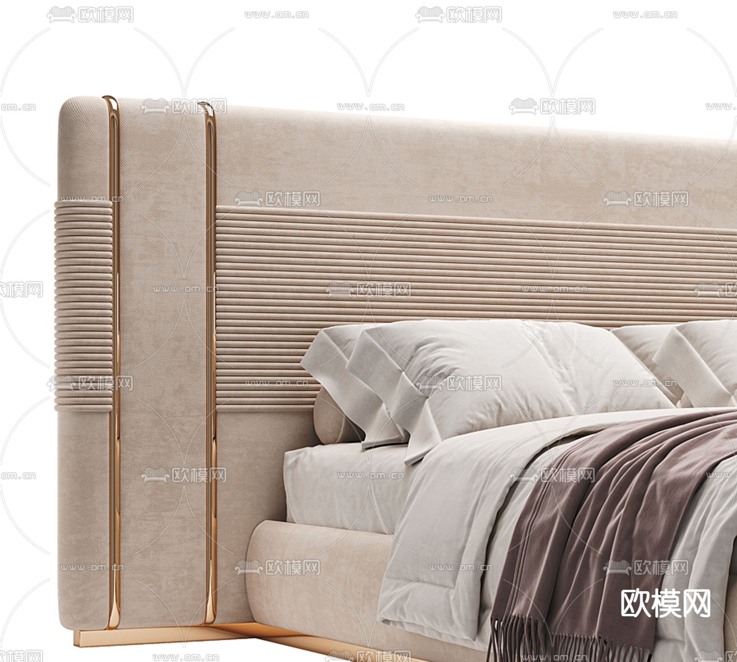 后现代布艺双人床3d模型下载（渲染图2）