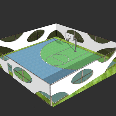  现代篮球场su模型 