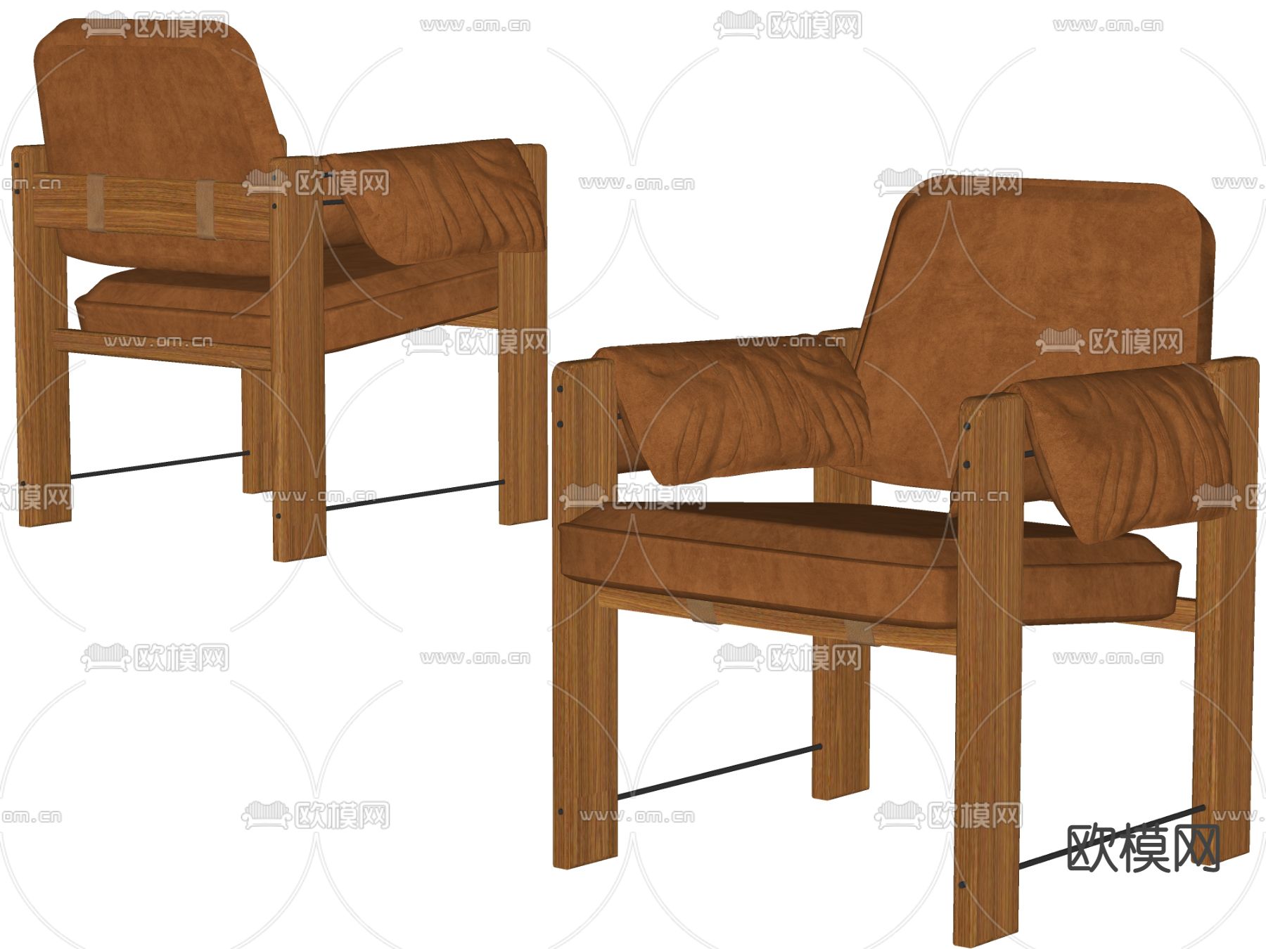 侘寂实木休闲椅su模型下载（渲染图2）