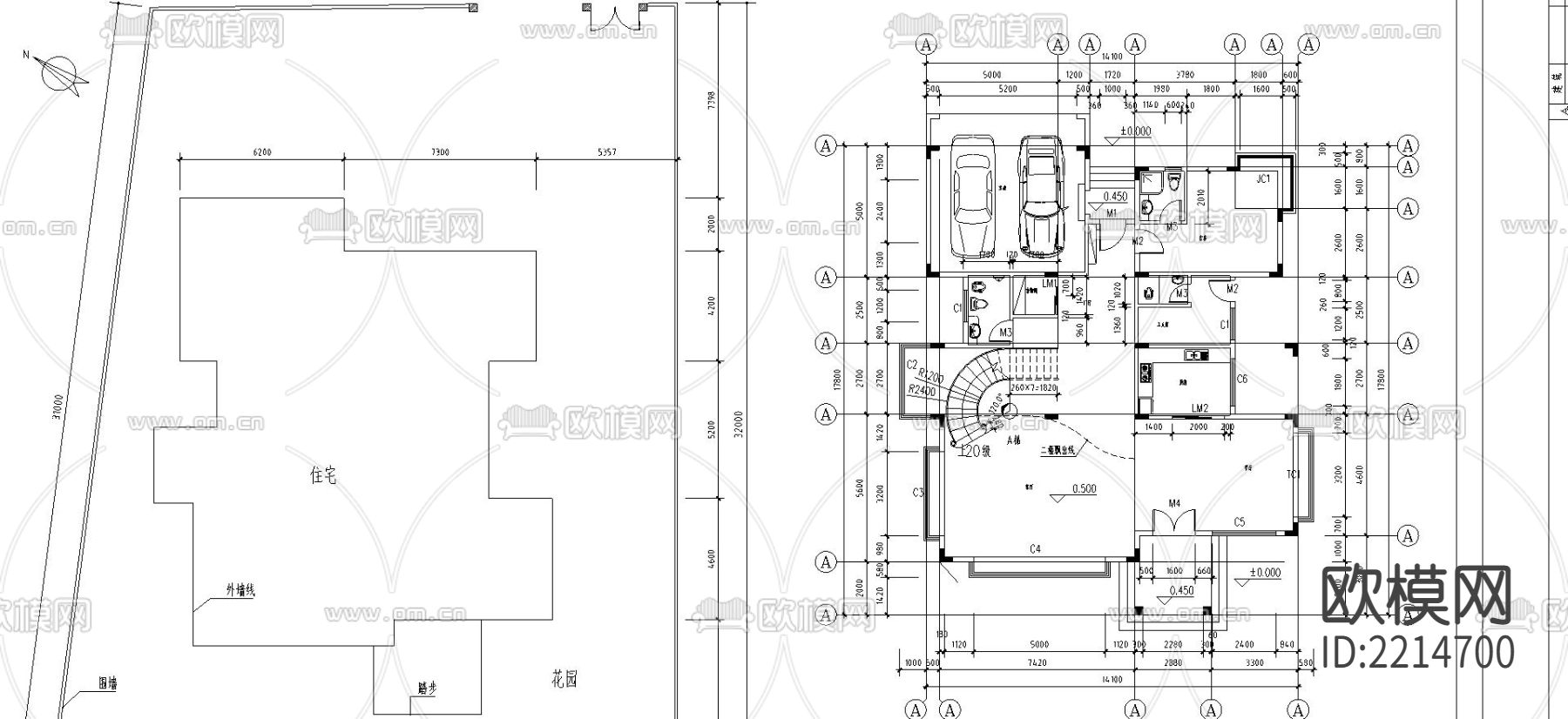 两套仿古别墅CAD施工图下载（渲染图4）