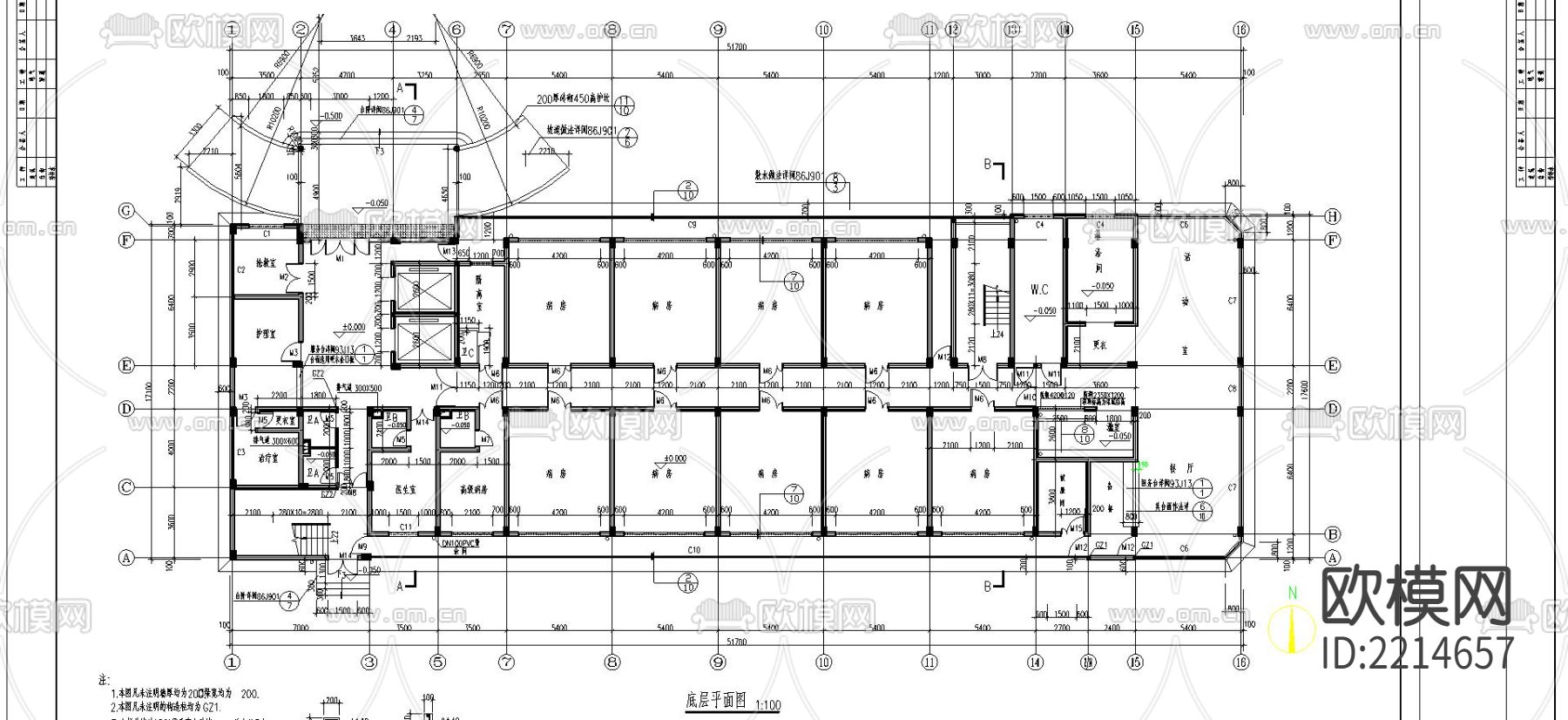 精神病疗养院全套建筑CAD施工图下载（渲染图3）