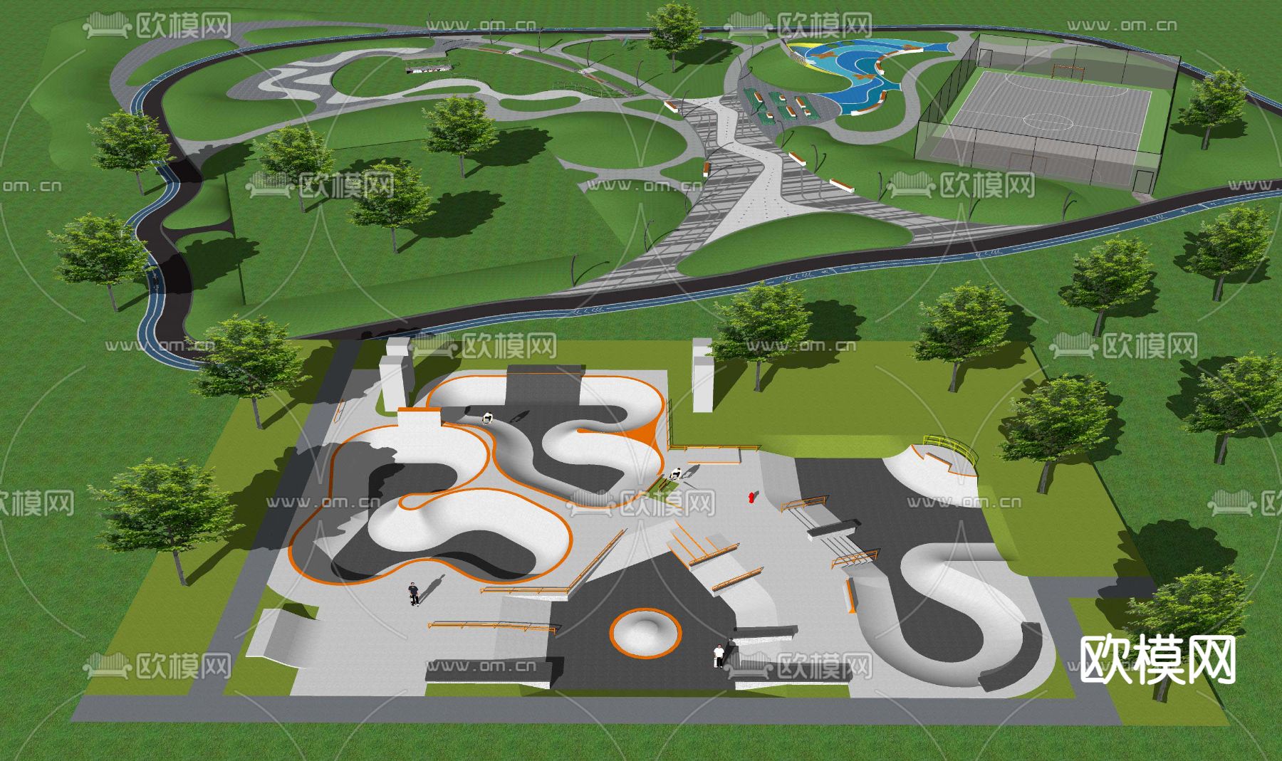 现代滑板广场滑轮公园景观su模型下载_ID12030872_sketchup模型下载-欧模网