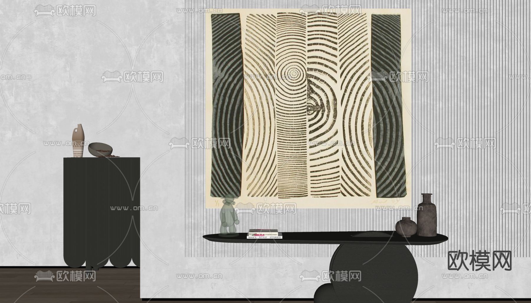 侘寂风抽象装饰画su模型