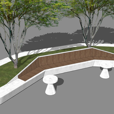  现代弧形休憩树池坐凳su模型 