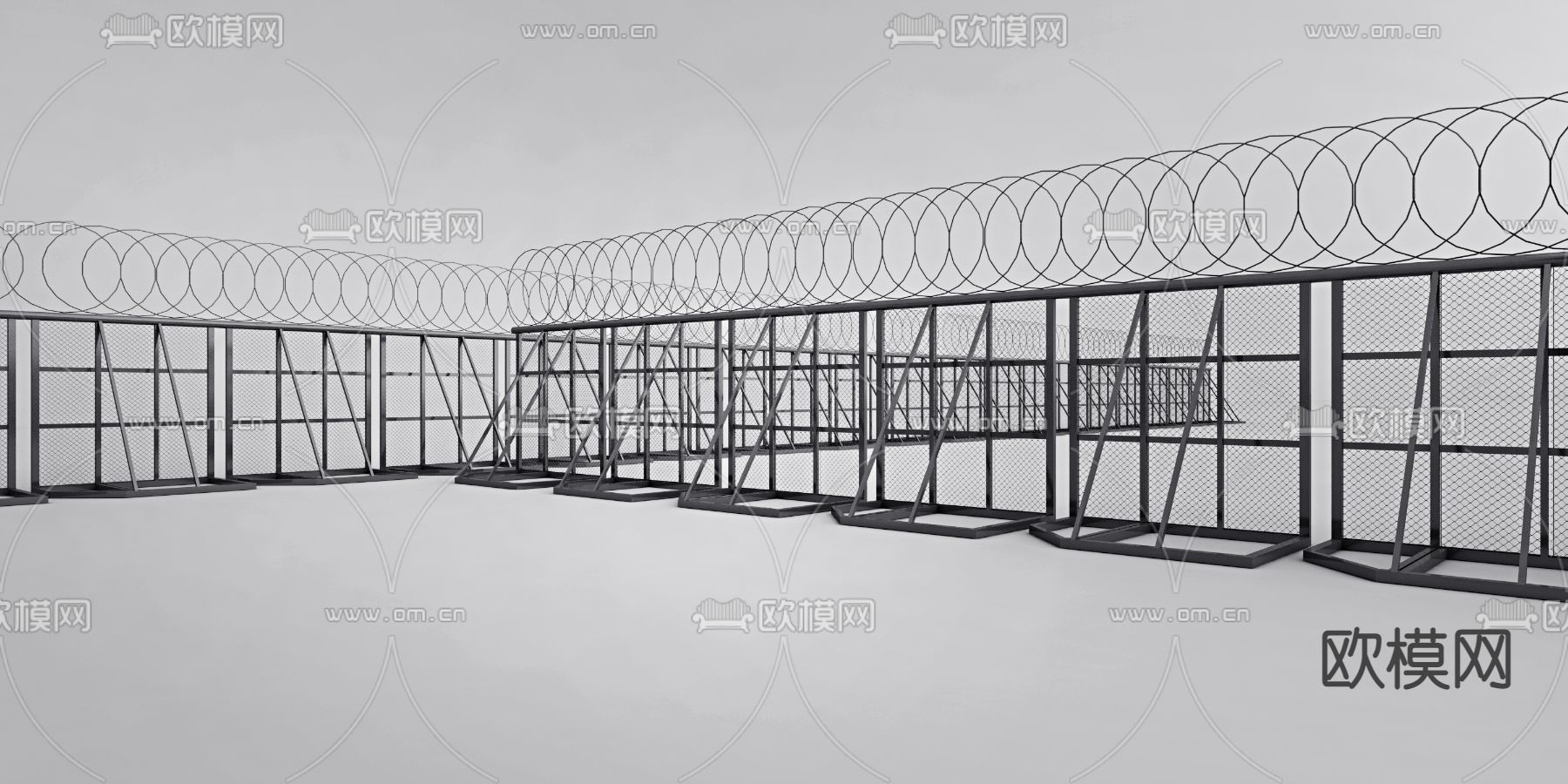 现代防爆栏杆护栏围栏3d模型下载