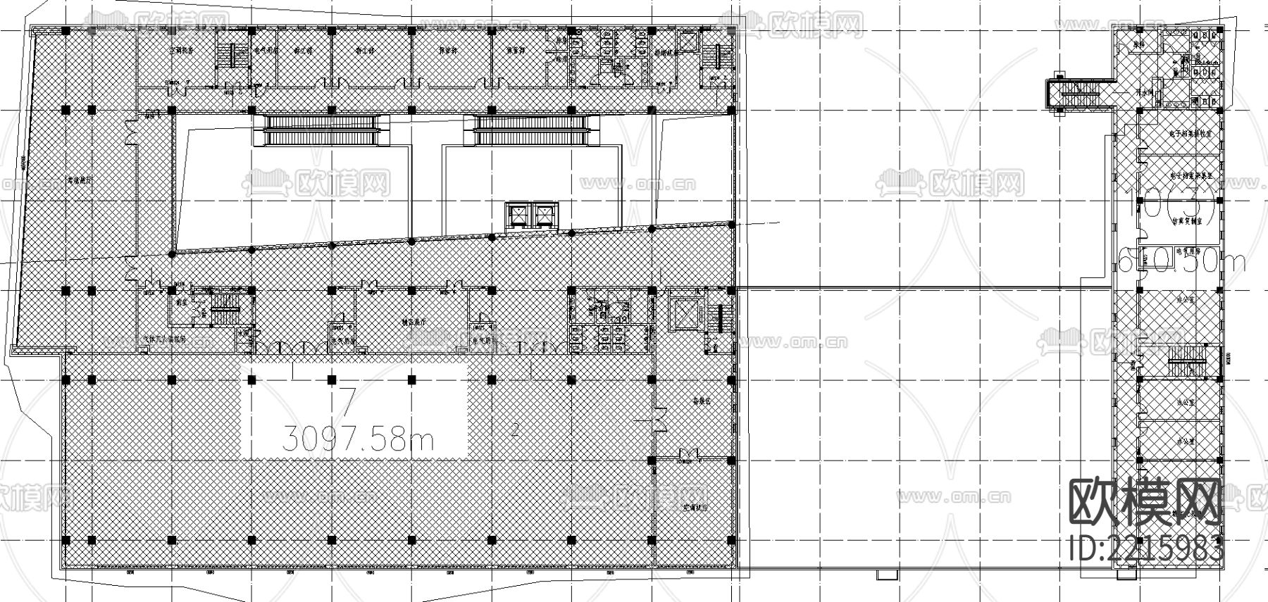 防火分区cad平面图下载（渲染图3）