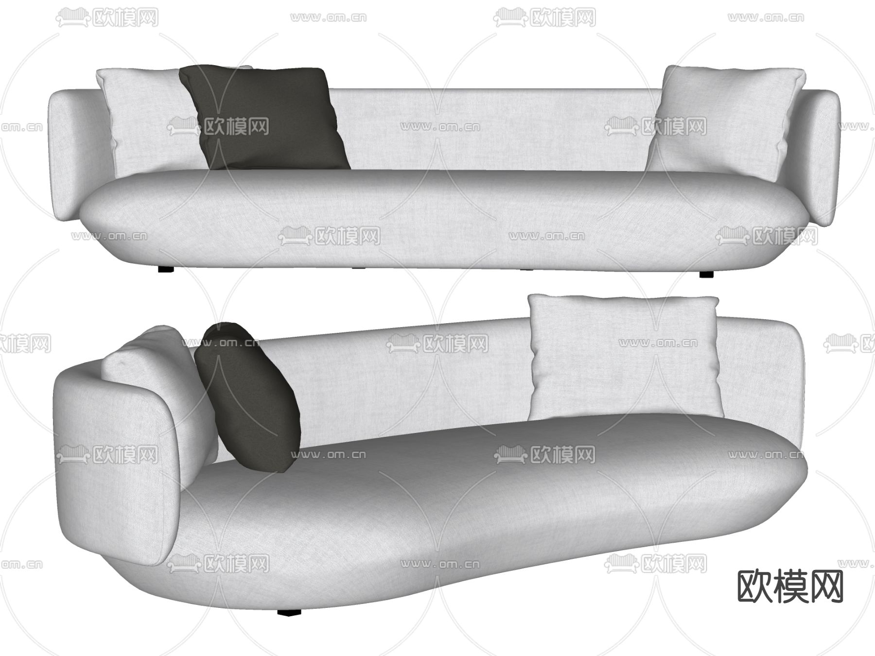 侘寂布艺多人沙发su模型下载（渲染图2）