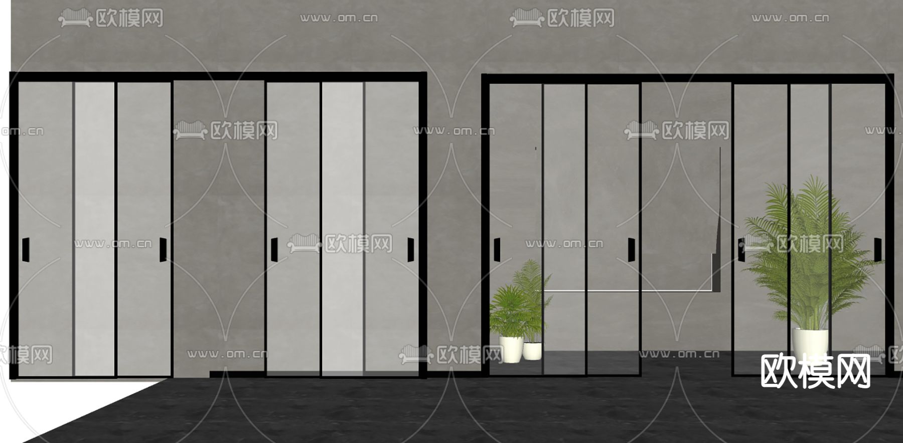 现代玻璃移门su模型