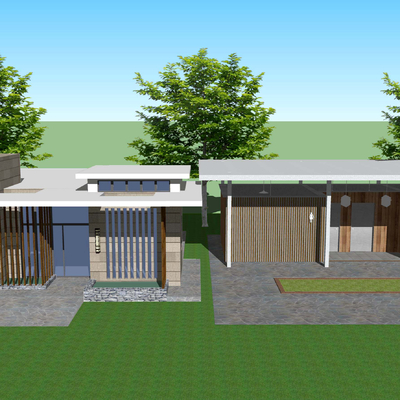  新中式公共厕所su模型 