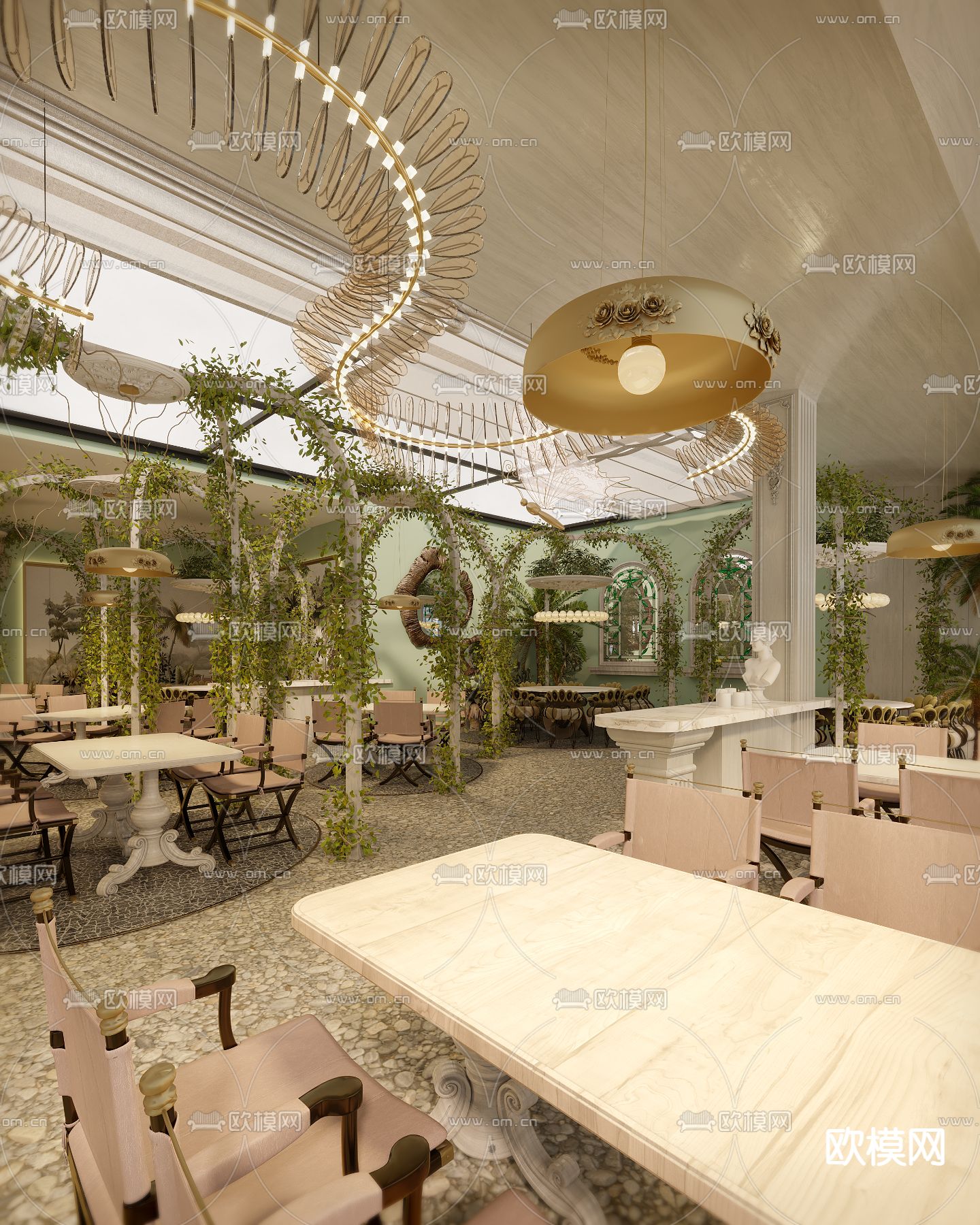 现代植物主题网红餐厅3d模型下载