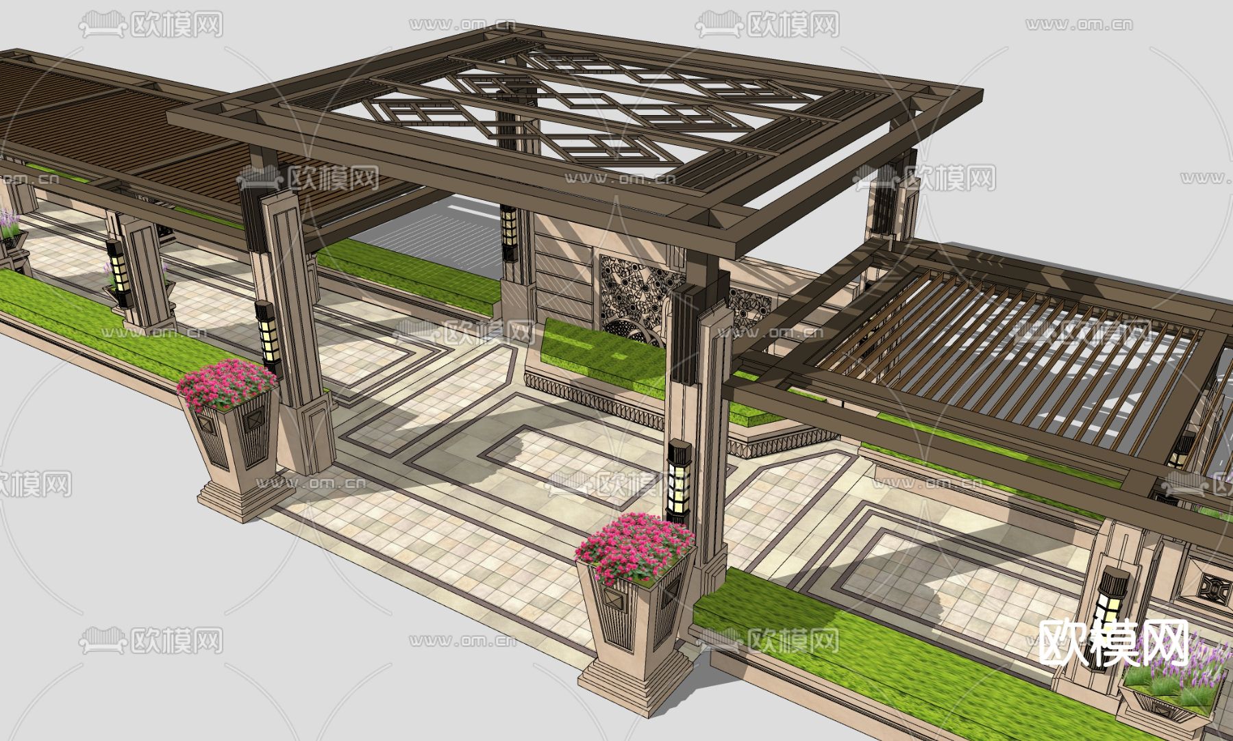 欧式铁艺廊架su模型下载（渲染图4）