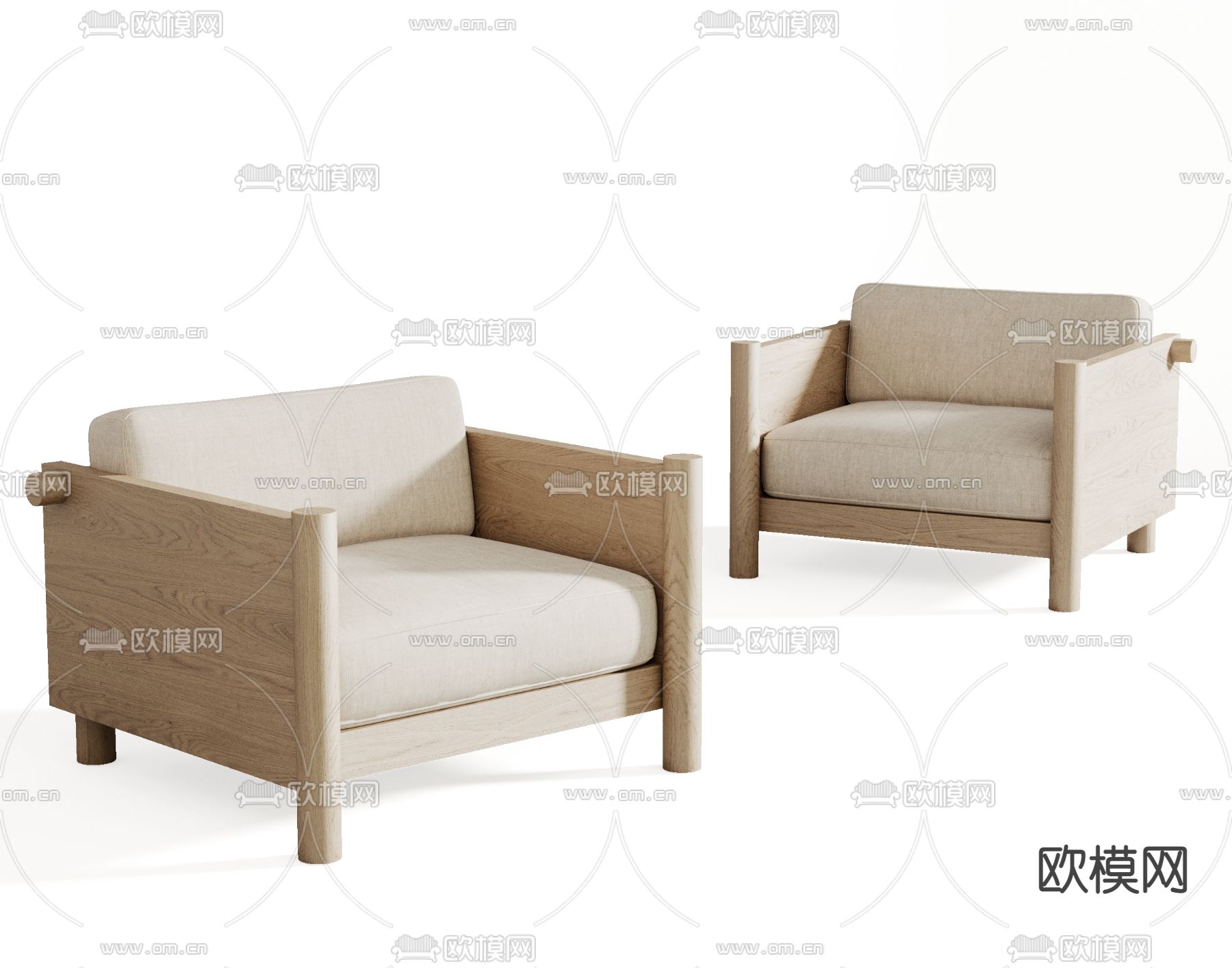 B&B Italia 现代北欧风实木布艺休闲椅3d模型下载