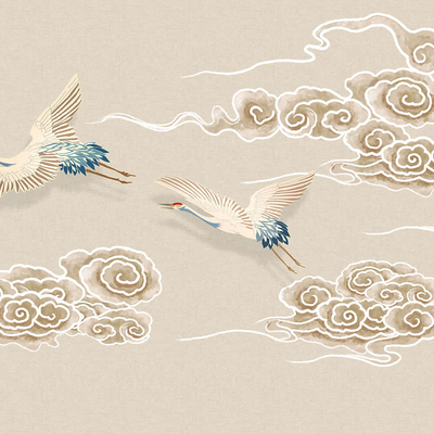 华琴壁画祥云飞鹤壁纸