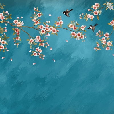  华琴壁画美式油画花鸟壁纸 