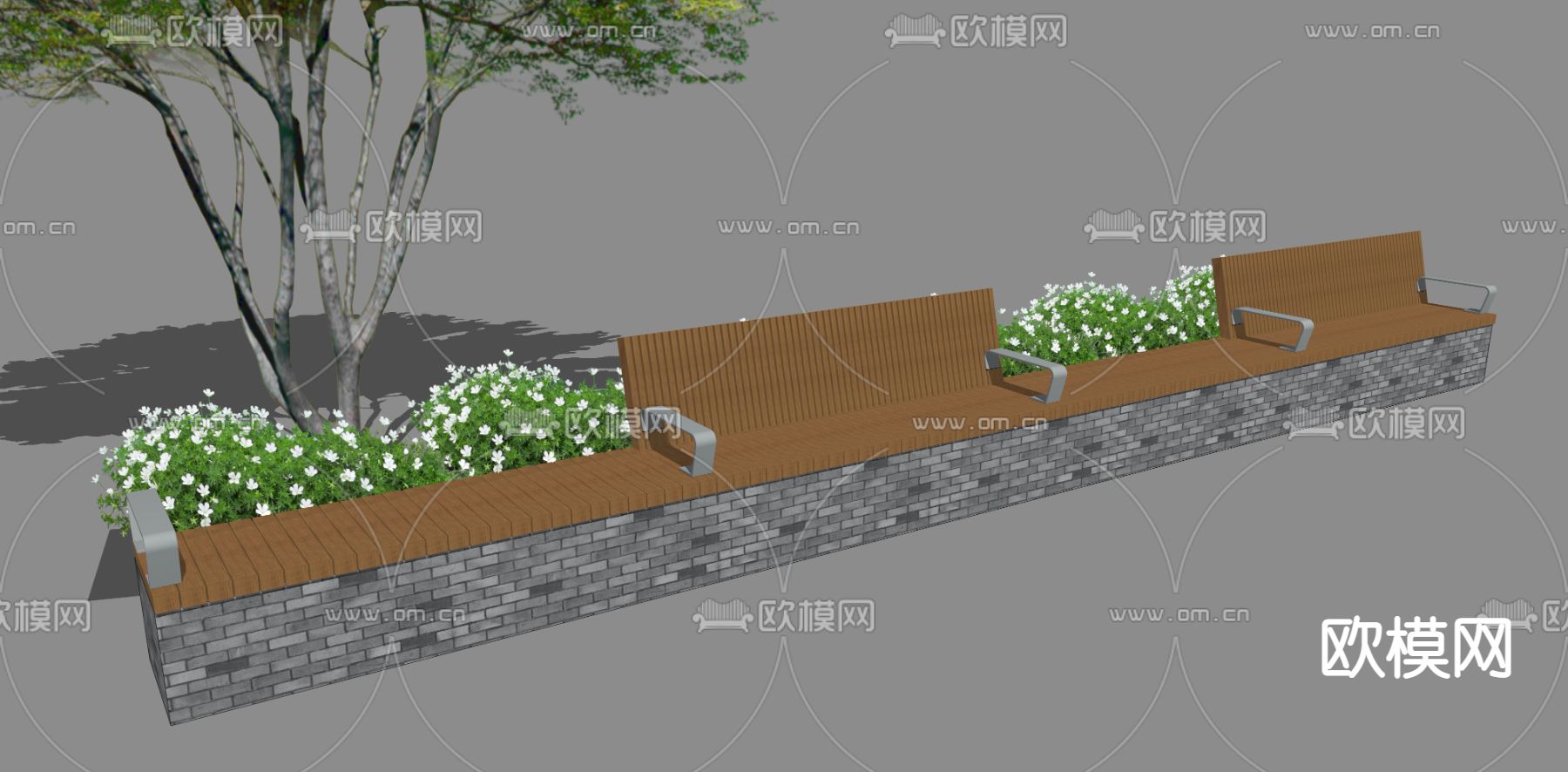 新中式户外条形景观坐凳su模型下载
