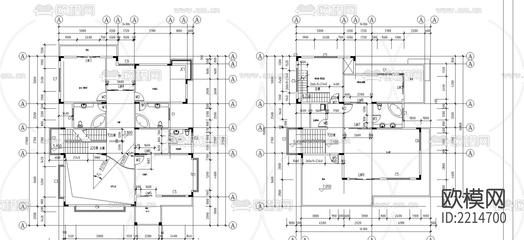 两套仿古别墅CAD施工图下载（渲染图3）