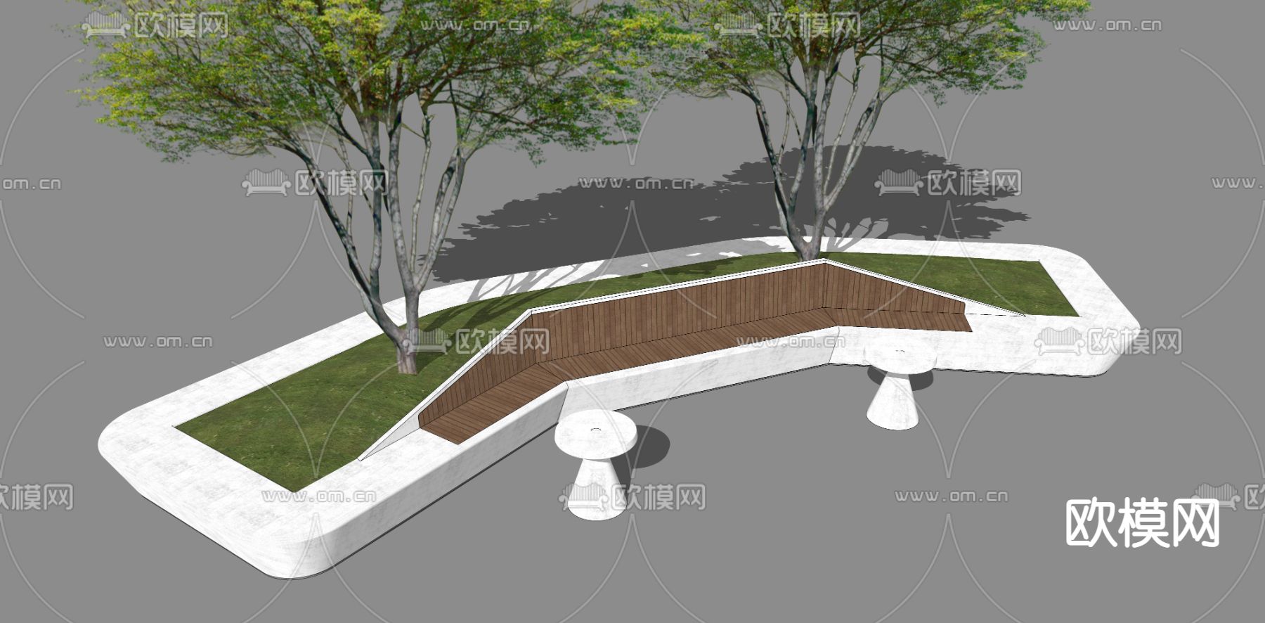 现代弧形休憩树池坐凳su模型下载