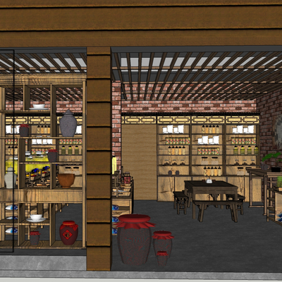  新中式超市零售su模型 