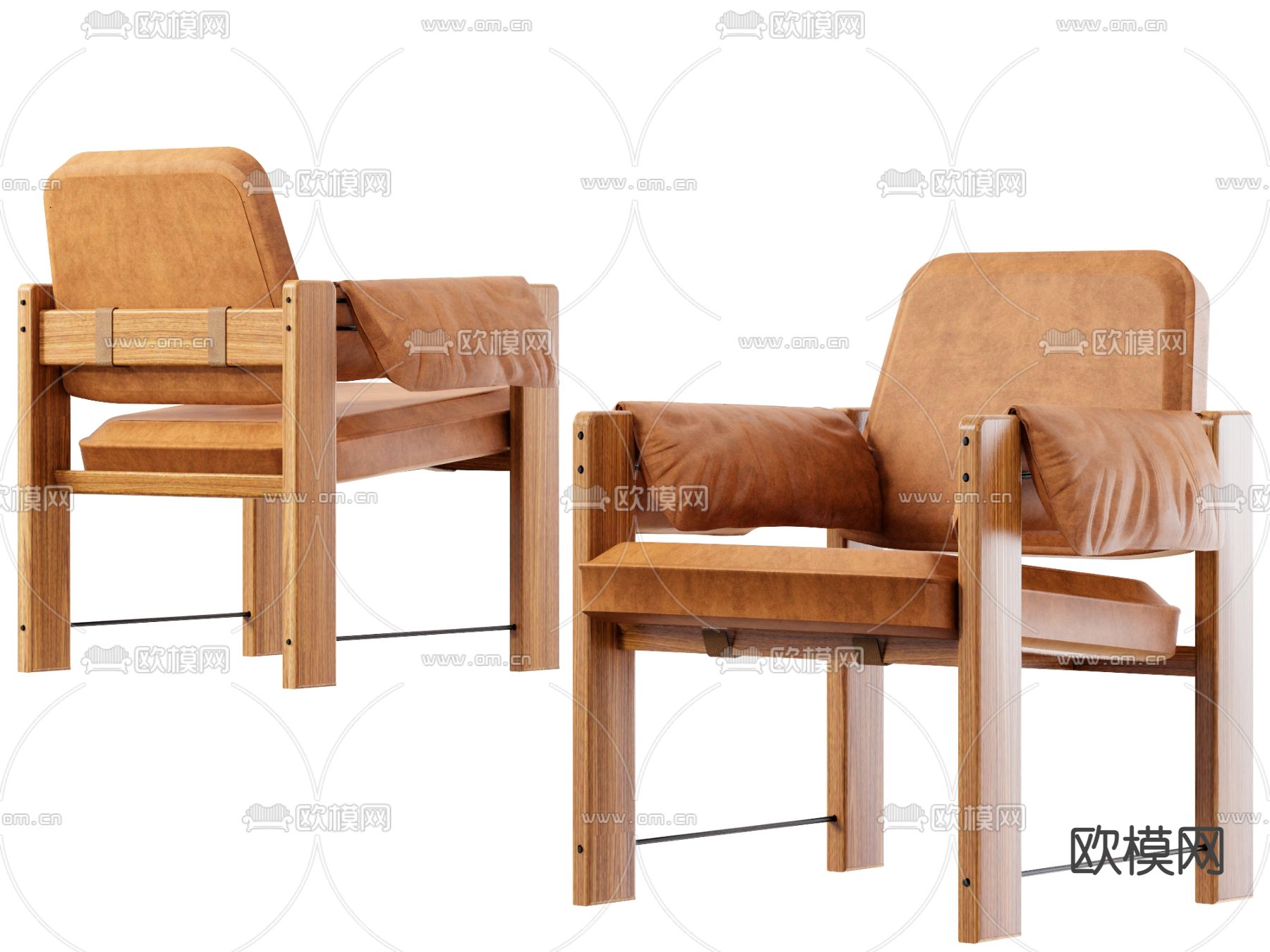 侘寂实木休闲椅su模型下载（渲染图1）