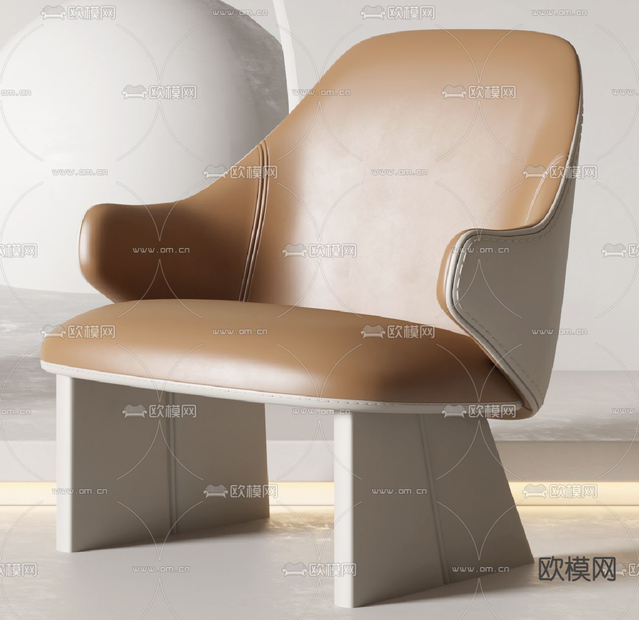 Poliform 现代纯色皮革休闲椅3d模型下载（渲染图2）