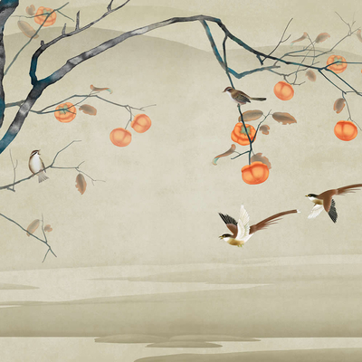  华琴壁画柿柿如意壁纸壁纸 