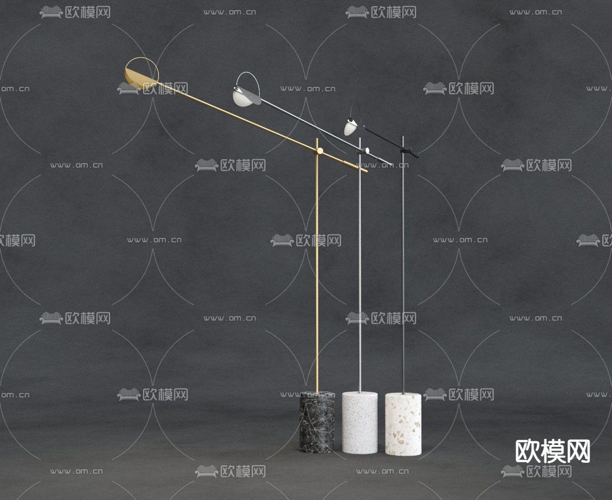 现代极简金属大理石艺术落地灯免费3d模型下载