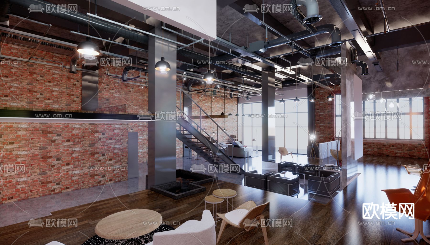 工业风咖啡厅su模型下载（渲染图2）