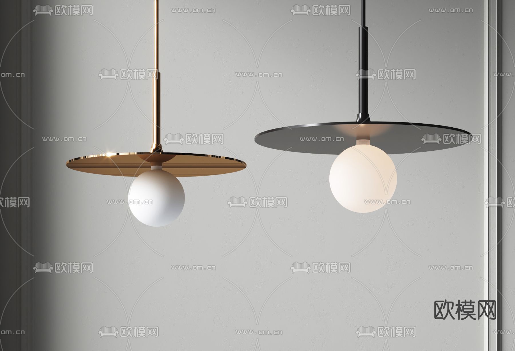 现代金属圆盘吊灯3d模型下载_ID12053225_3dmax免费模型-欧模网