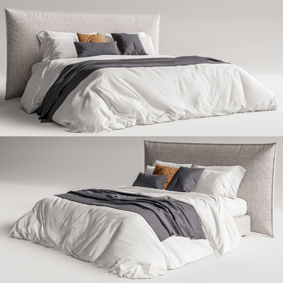 现代布艺双人床su模型