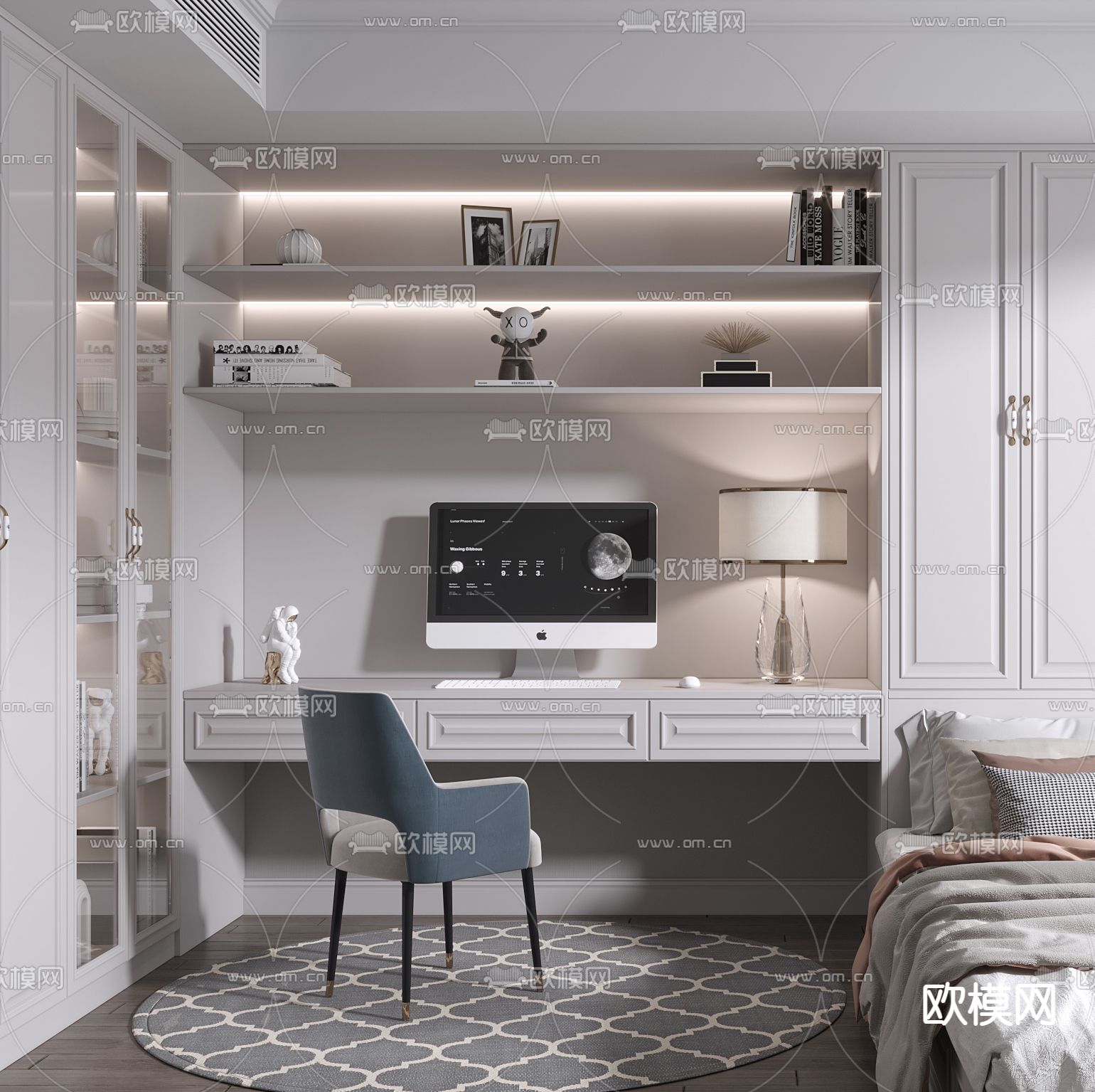 美式榻榻米卧室3d模型下载（渲染图2）