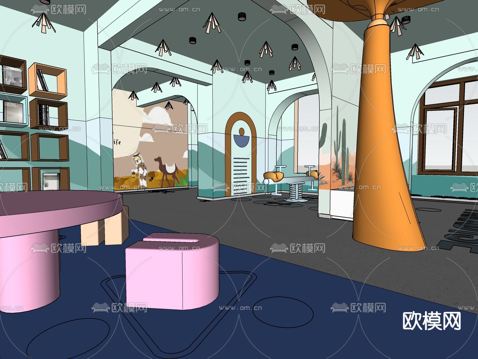 现代幼儿园大堂su模型下载（渲染图1）