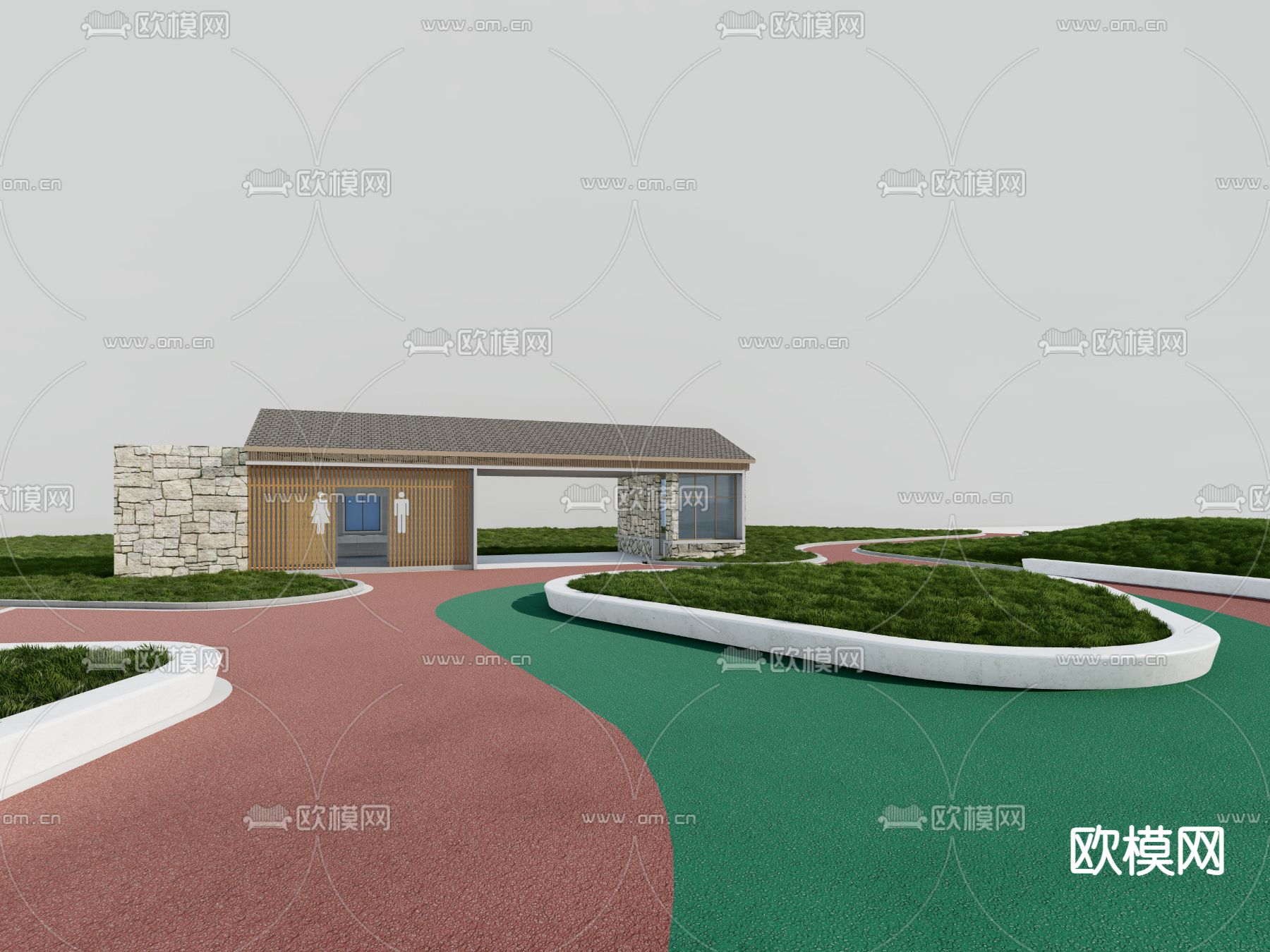 现代公园绿地景观su模型下载（渲染图2）