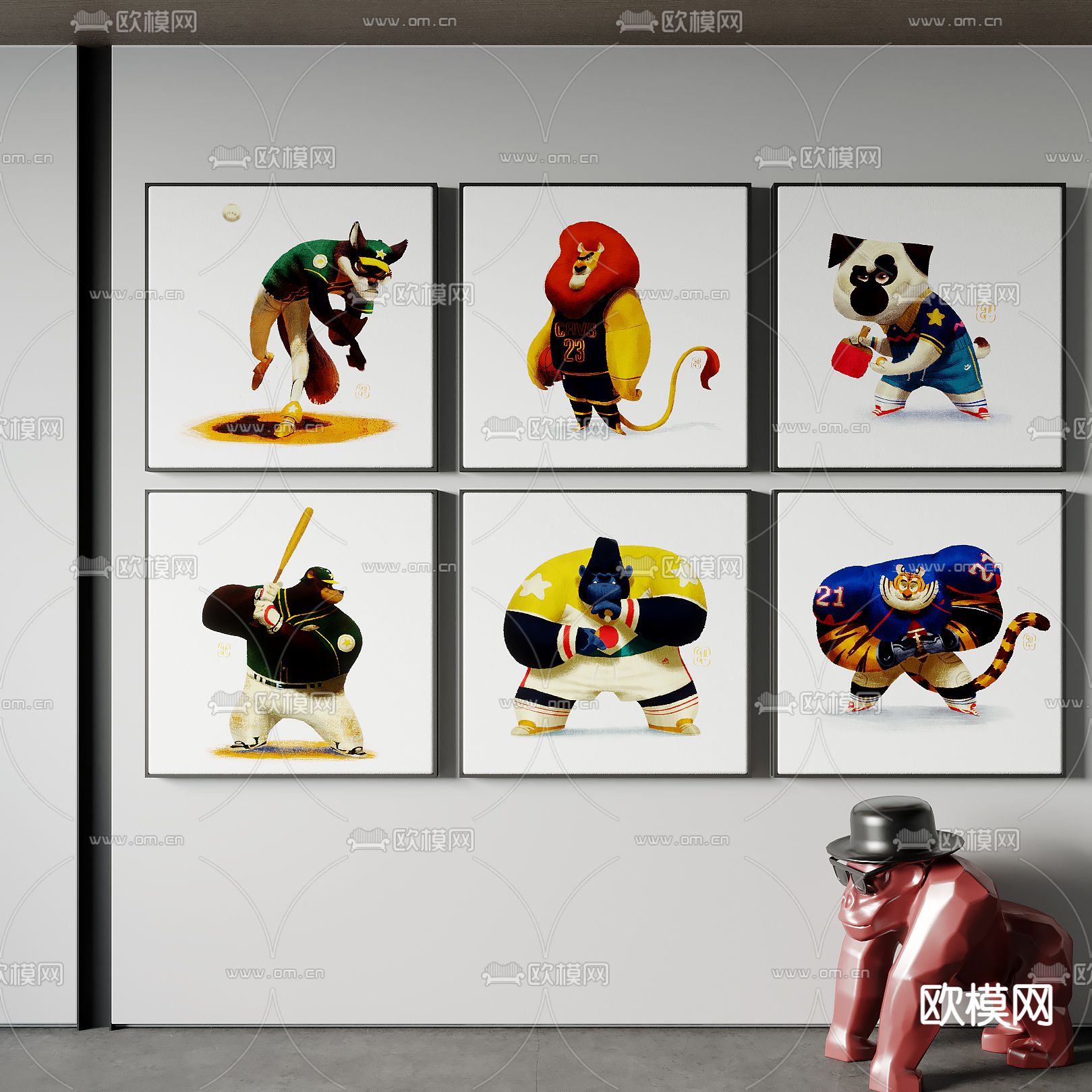 现代卡通动物挂画su模型