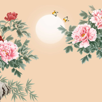  华琴壁画牡丹花壁画 