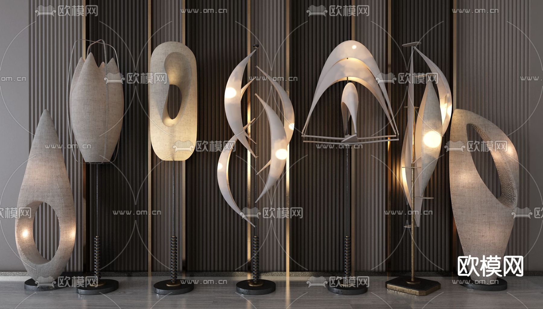 侘寂风麻布落地灯3d模型下载