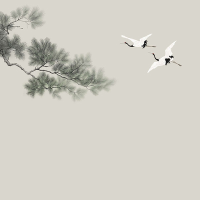  华琴壁画松鹤壁纸 