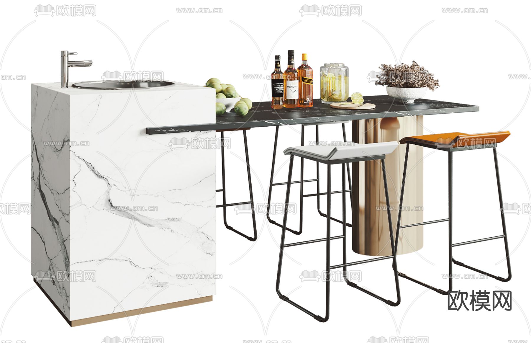 现代大理石吧台3d模型下载