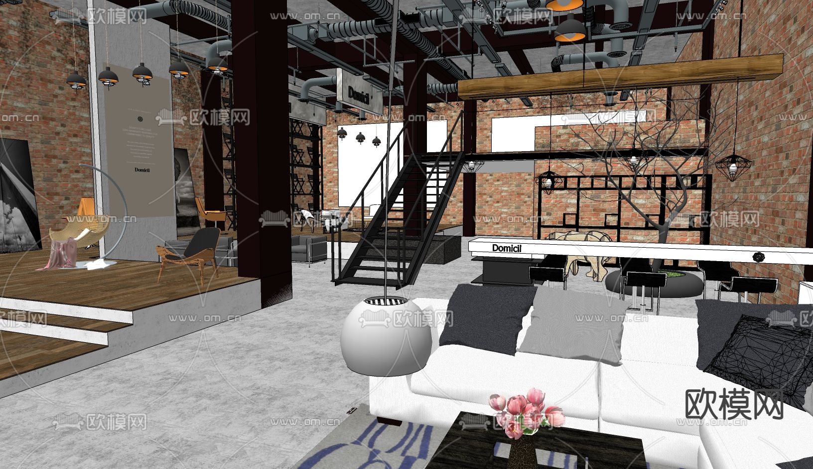 工业风咖啡厅su模型下载（渲染图3）