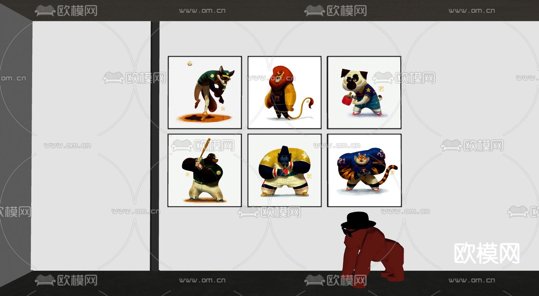 现代卡通动物挂画su模型