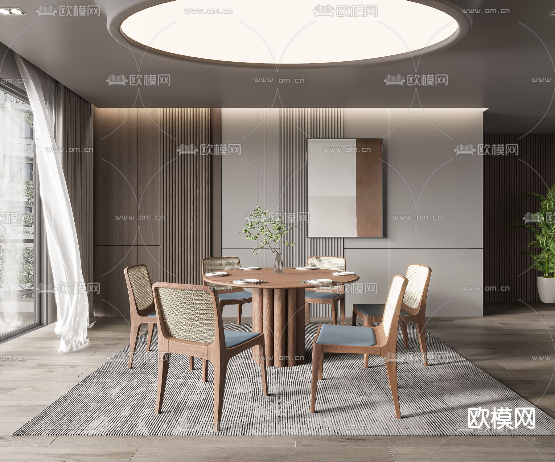 现代餐厅3d模型下载_ID12053260_3dmax免费模型-欧模网