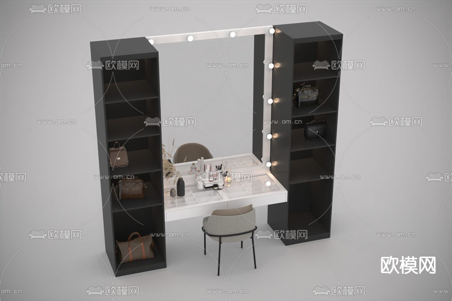 现代创意实木梳妆台免费3d模型下载