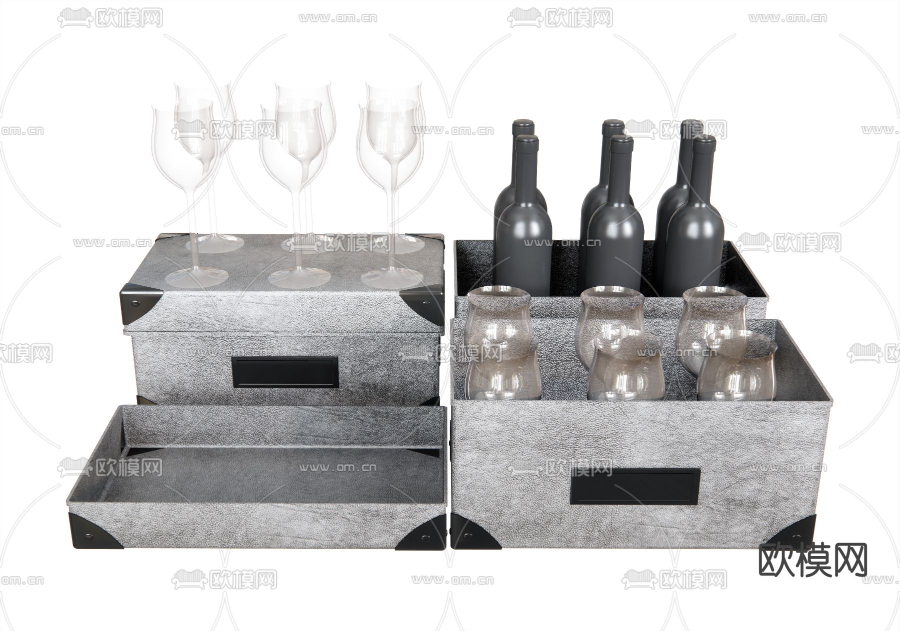 现代酒具酒杯酒瓶su模型下载（渲染图2）