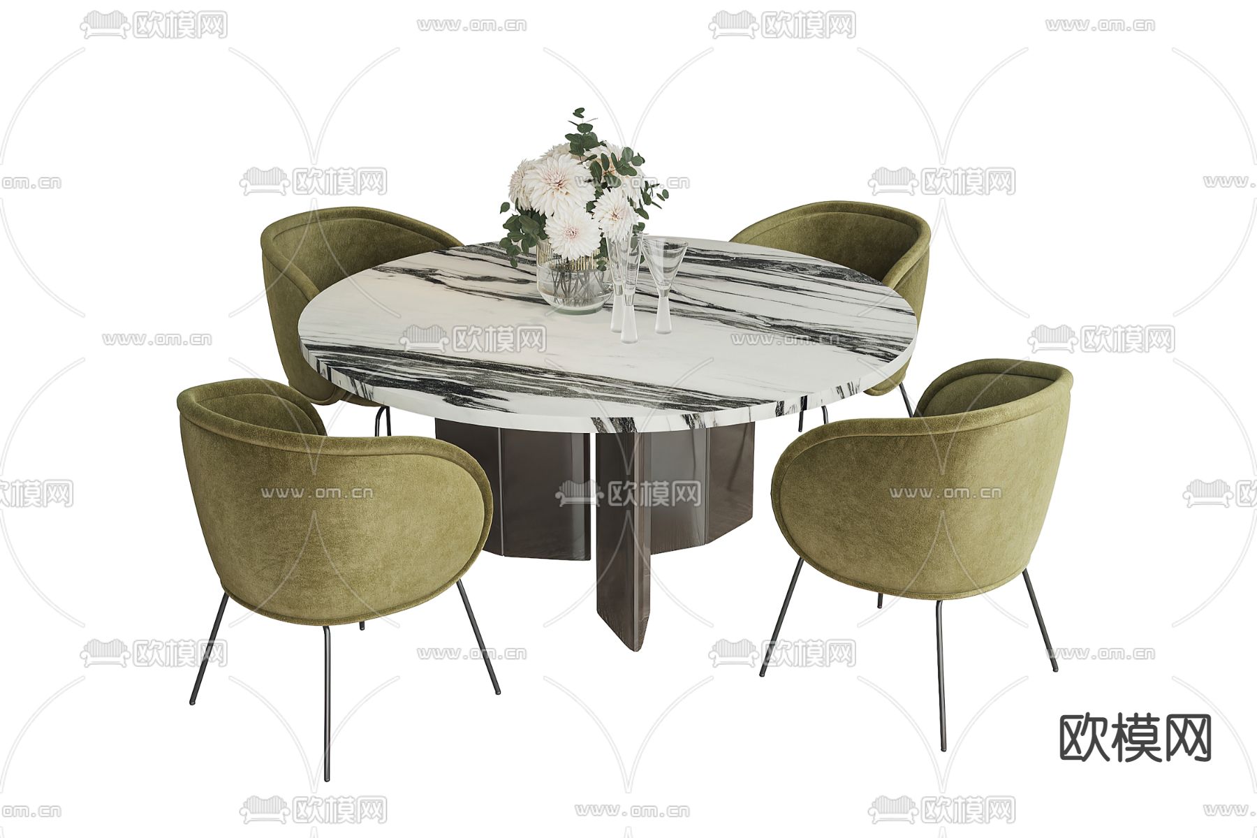 现代大理石圆形餐桌椅3d模型下载
