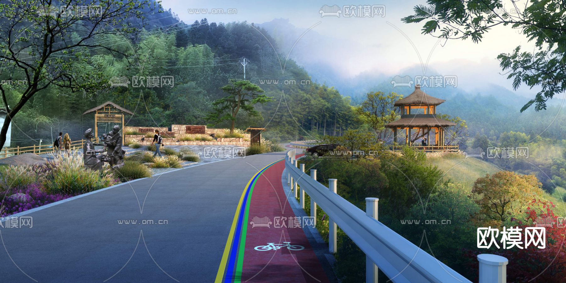 现代农村道路桥梁景观psd下载