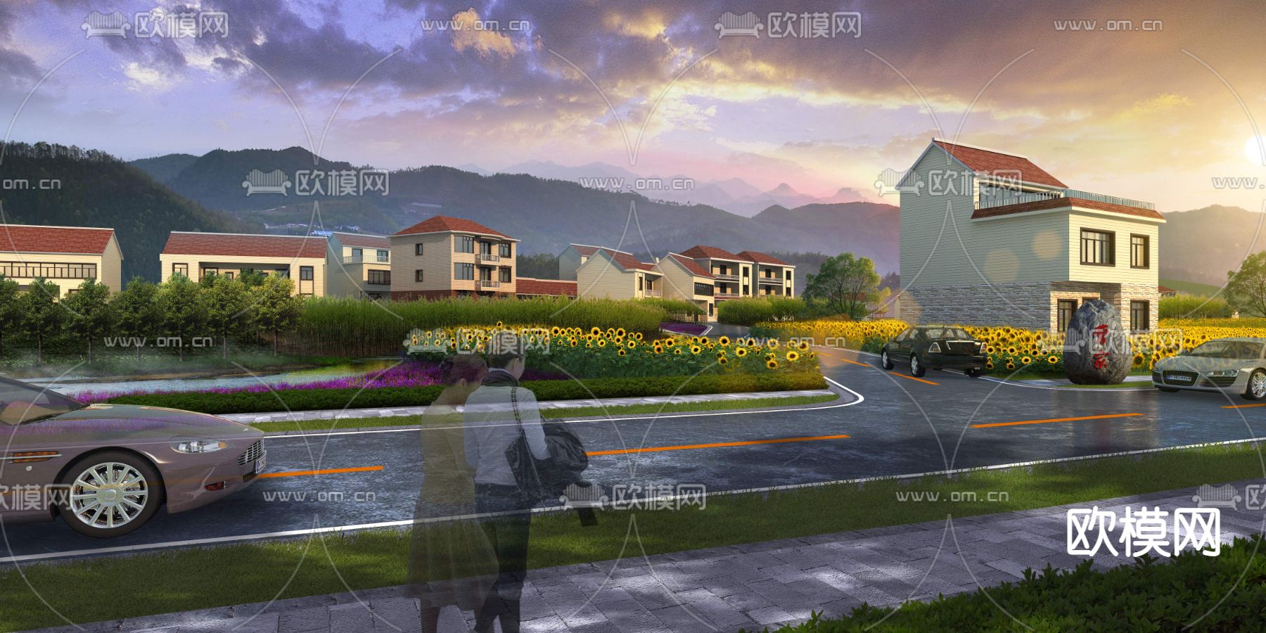 现代生态新农村外观景观psd下载