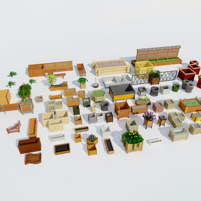  现代花箱树池su模型 