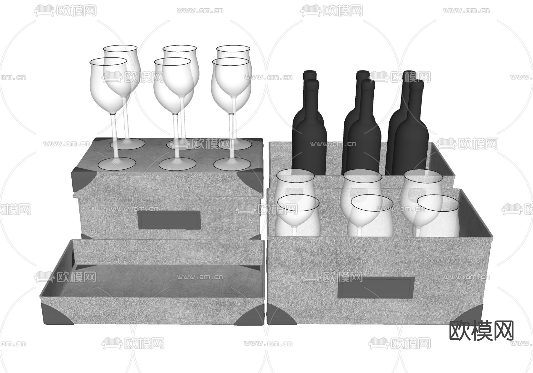 现代酒具酒杯酒瓶su模型下载（渲染图1）